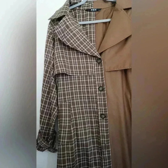 Tov Colorblock Plaid Classic Trench Coat - Picture 5 of 7